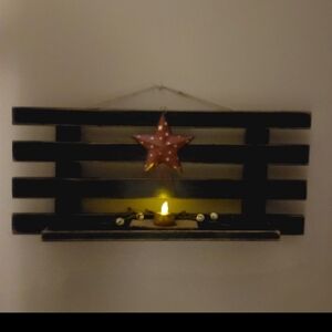 Rustic Wall Shelf with Star and Candle